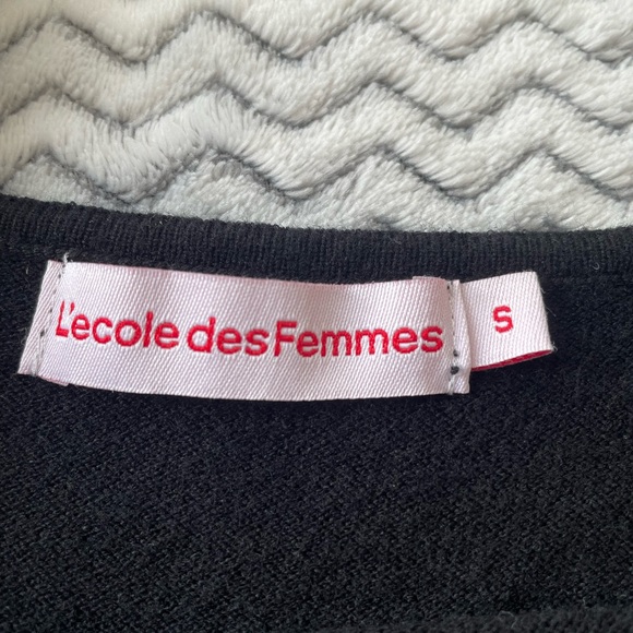 VGUC L’ecole Dês Femmes Women’s Knit Black Bodysuit w/ Lace Sleeve Detail Sz S - Picture 7 of 11